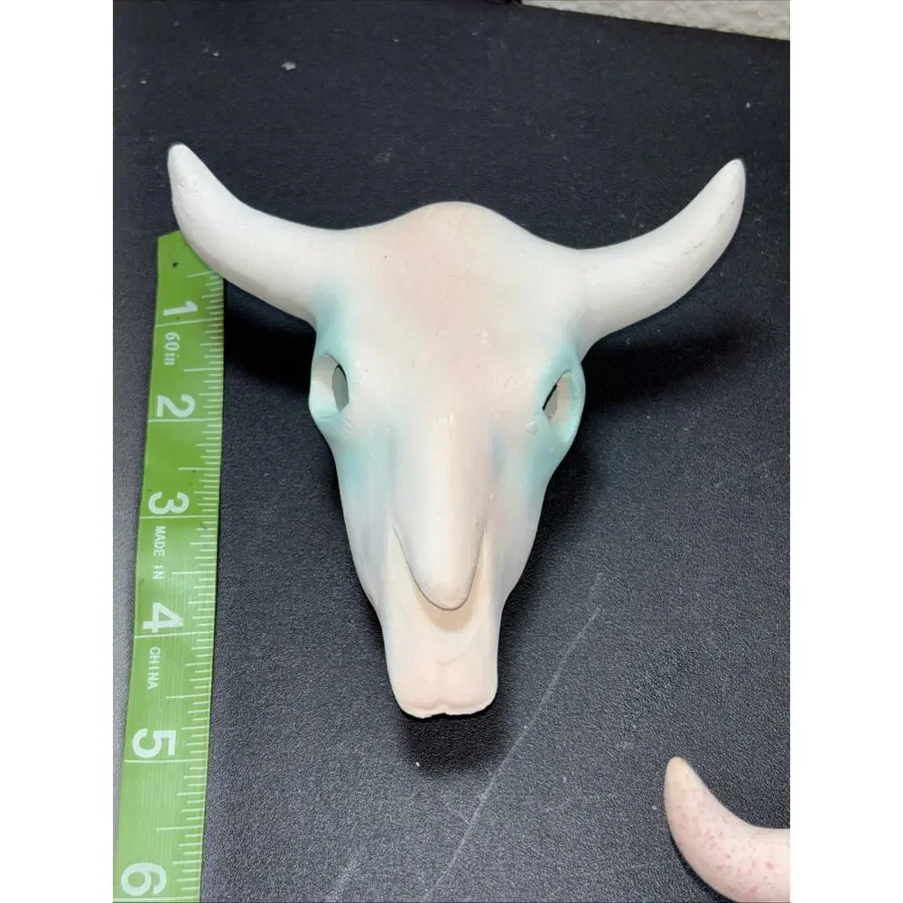 5 Southwestern Pottery Ceramic Bull Skull Hand-Painted Wall Table Decor 7” & 5”